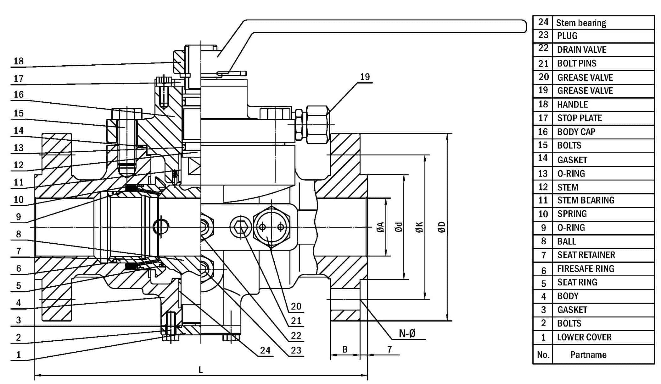 top entry ball valve drawing