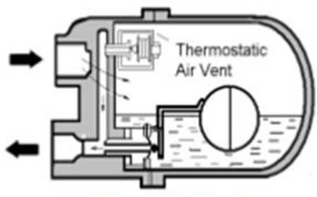 Thermostatic air vent ball float steam trap